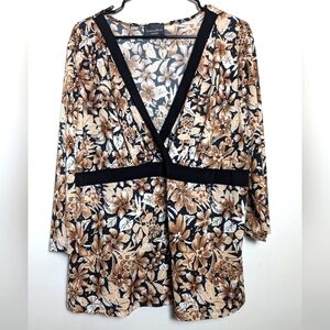 Brittany black baby doll blouse sequin shiny brown abstract artsy boho sz 2x